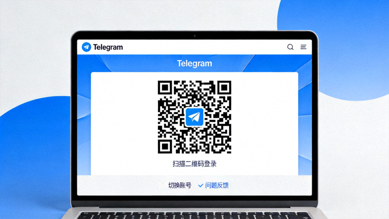 Telegram电脑版登录界面截图，中央显示一个大大的动态二维码用于手机扫描登录