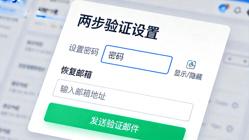Telegram电脑版两步验证设置界面截图，展示密码输入框和恢复邮箱设置选项