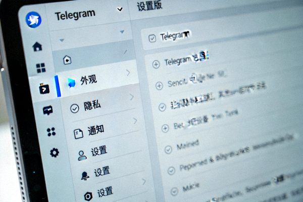 Telegram电脑版设置菜单截图，展示外观、隐私、通知等设置选项